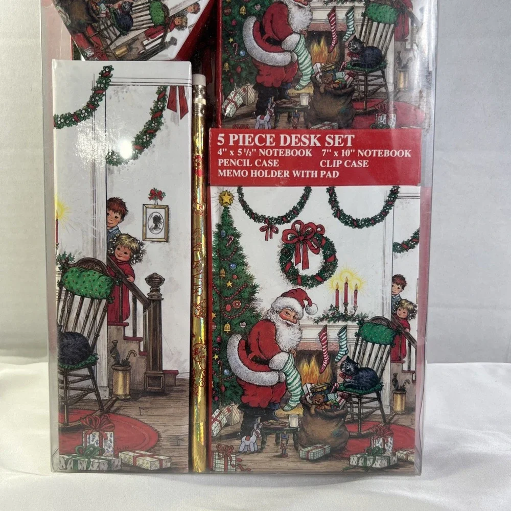 Vintage Christmas‎ 5 Piece Desk Set Notebook Pencil Case Grandma Nostalgia